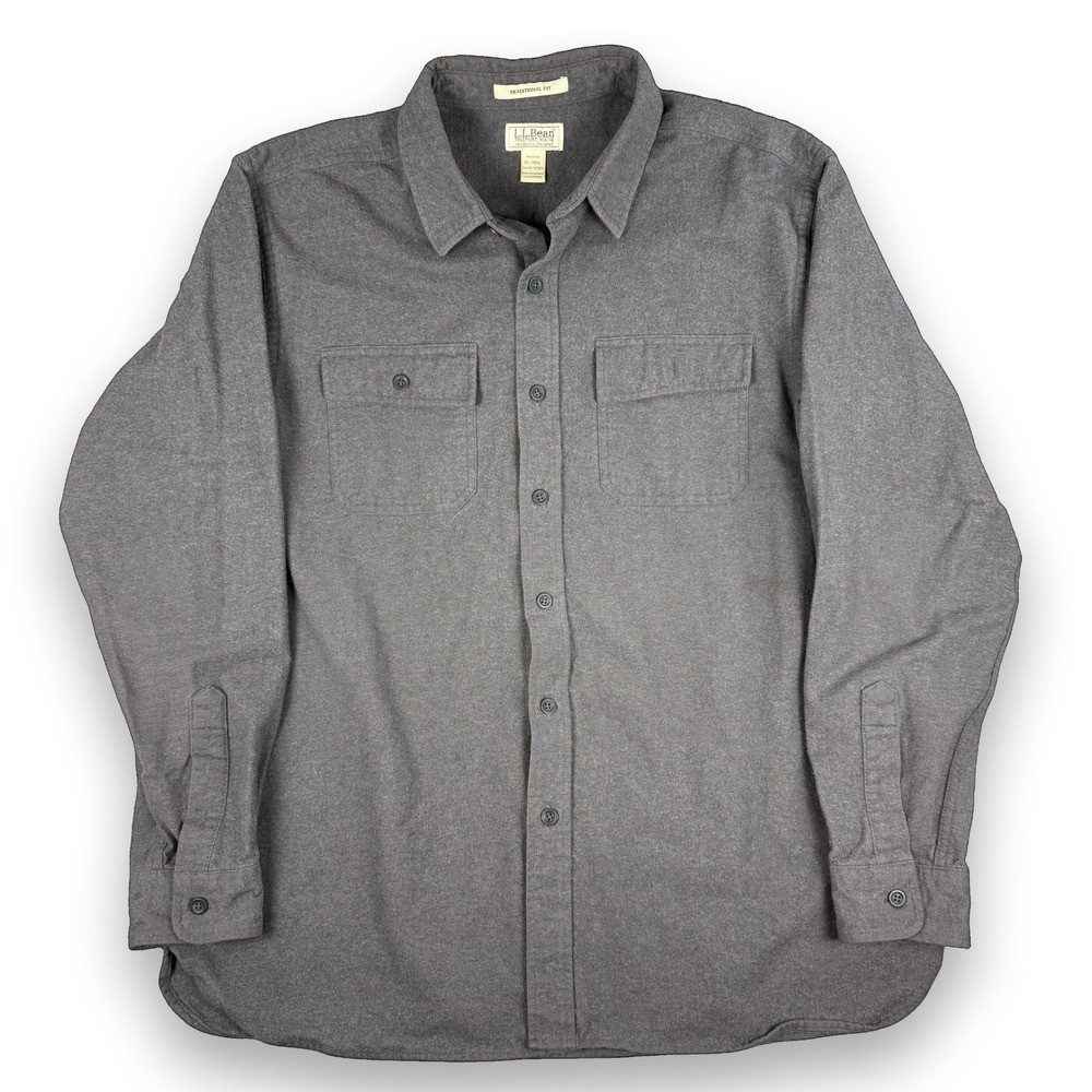 Vintage L.L. Bean Chamois Cloth Flannel Shirt Mens XL Reg Gray Heavyweight Y2K